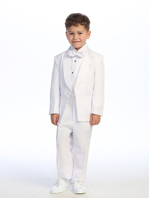 Baby Boys White No Tail Round Shawl Collar Elegant 5 Pc Tuxedo Suit 6-24M